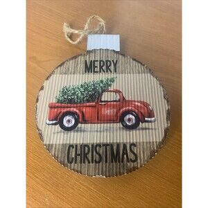 Little Red Truck Merry Christmas Ornament Wooden 4.5In‎